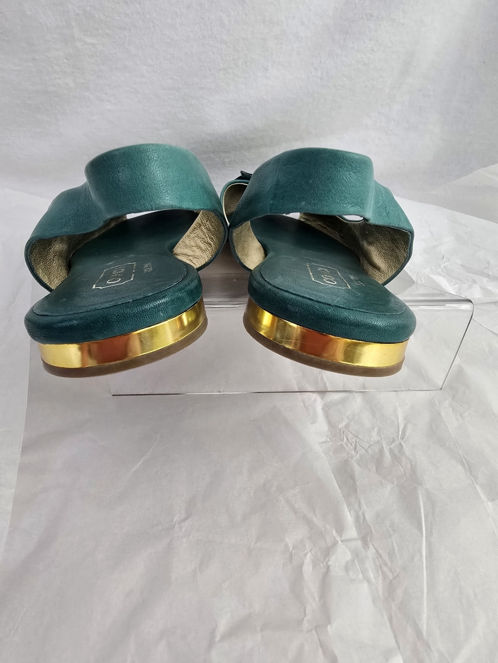 COACH Est. 1941 Teal Green Leather Floral Slingback Peep Toe Heels - Sz 8.5 NWOB - Picture 7 of 11